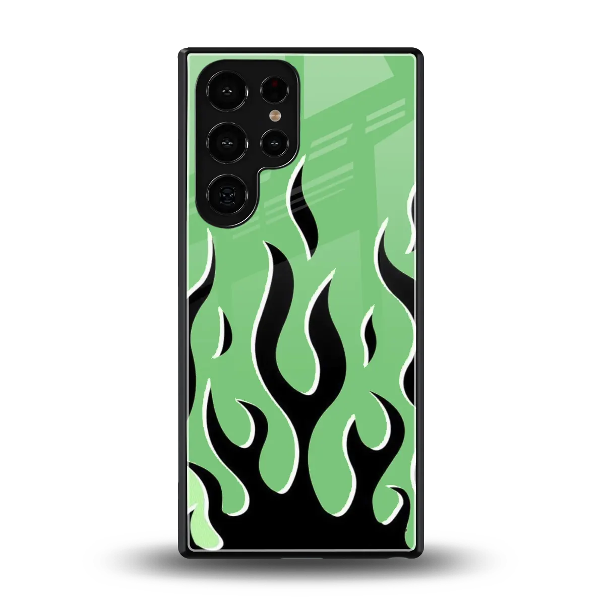 Y2K Retro Green Flames back phone cover | glass case for samsung galaxy s25 ultra