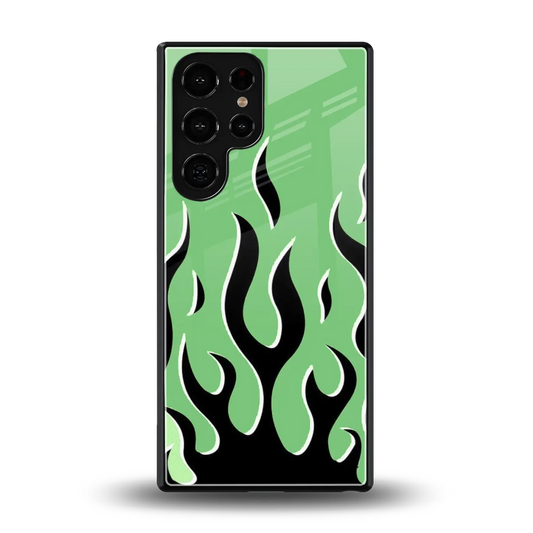 Y2K Retro Green Flames back phone cover | glass case for samsung galaxy s25 ultra