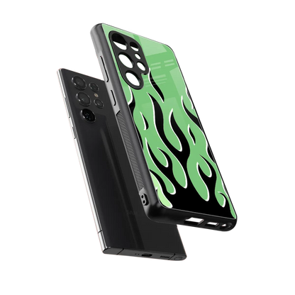 Y2K Retro Green Flames sleek samsung galaxy s25 ultra cover with tempered glass back and TPU edges