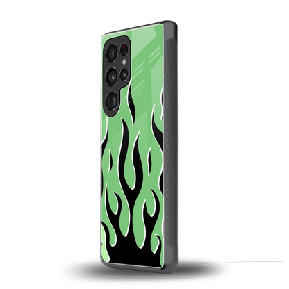 Y2K Retro Green Flames samsung galaxy s25 ultra mobile cover | shockproof glass phone case