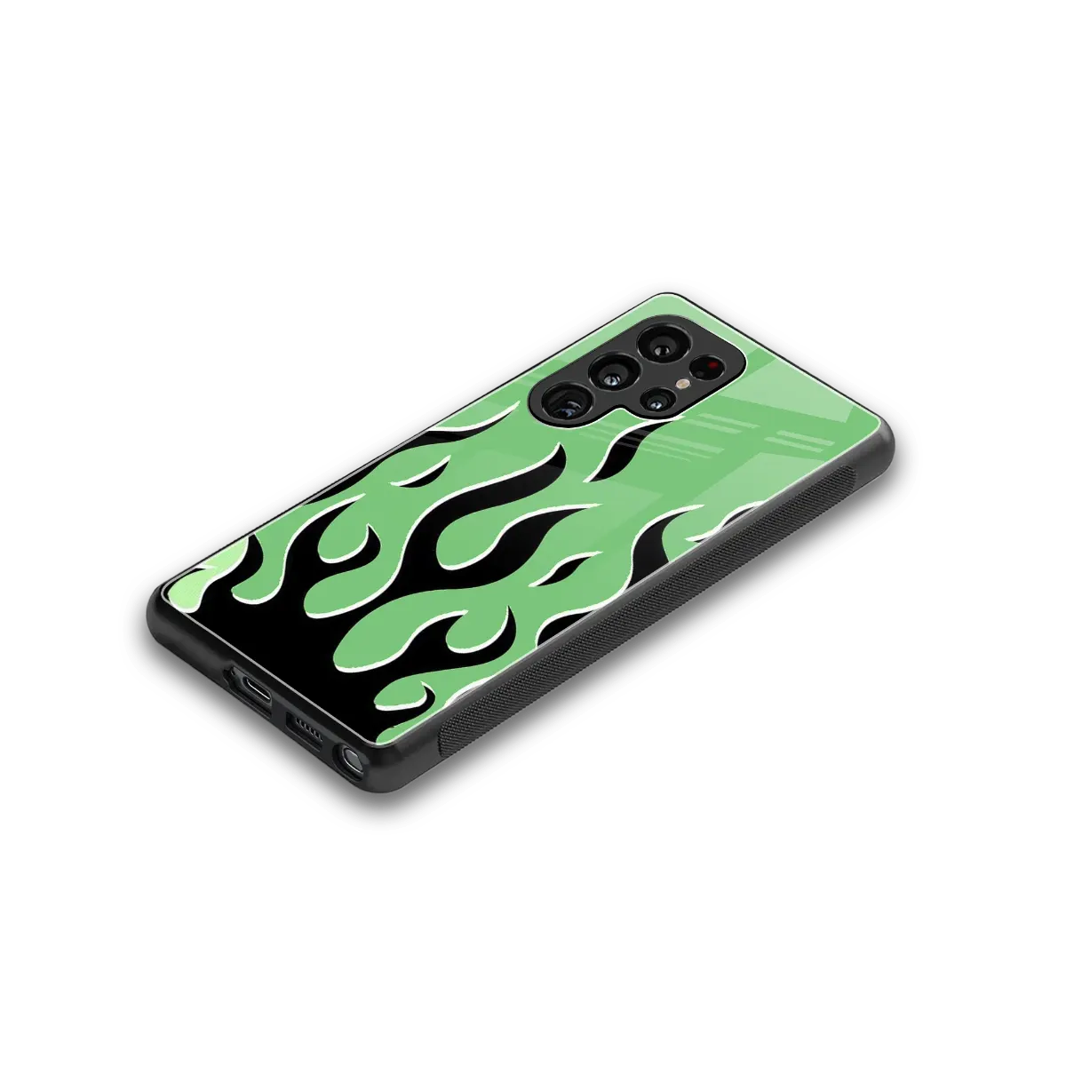 Y2K Retro Green Flames stylish phone case for samsung galaxy s25 ultra | glossy glass and slim fit