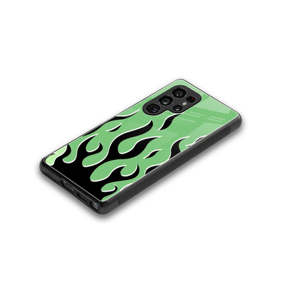 Y2K Retro Green Flames stylish phone case for samsung galaxy s25 ultra | glossy glass and slim fit