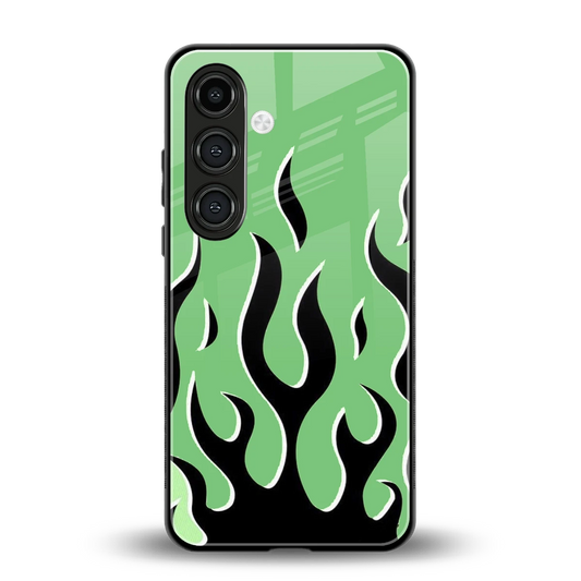 Y2K Retro Green Flames back phone cover | glass case for samsung galaxy s26
