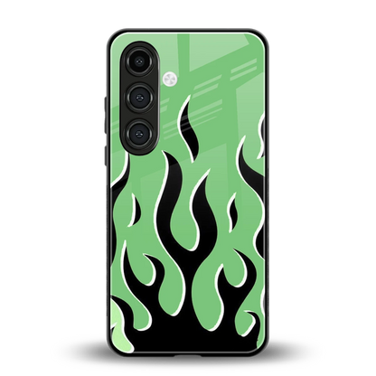 Y2K Retro Green Flames back phone cover | glass case for samsung galaxy s24 plus