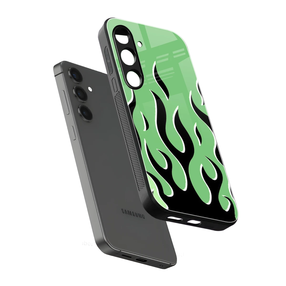 Y2K Retro Green Flames sleek samsung galaxy s23 plus cover with tempered glass back and TPU edges