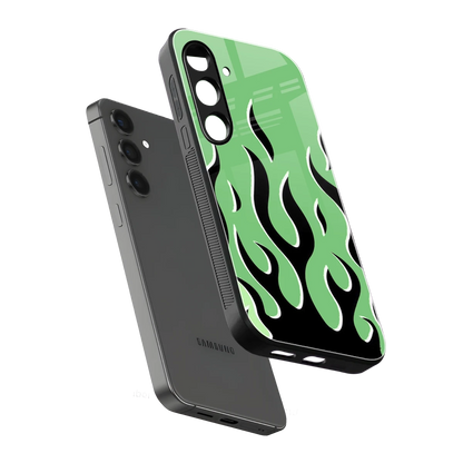 Y2K Retro Green Flames sleek samsung galaxy s23 plus cover with tempered glass back and TPU edges