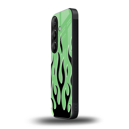 Y2K Retro Green Flames samsung galaxy s24 plus mobile cover | shockproof glass phone case