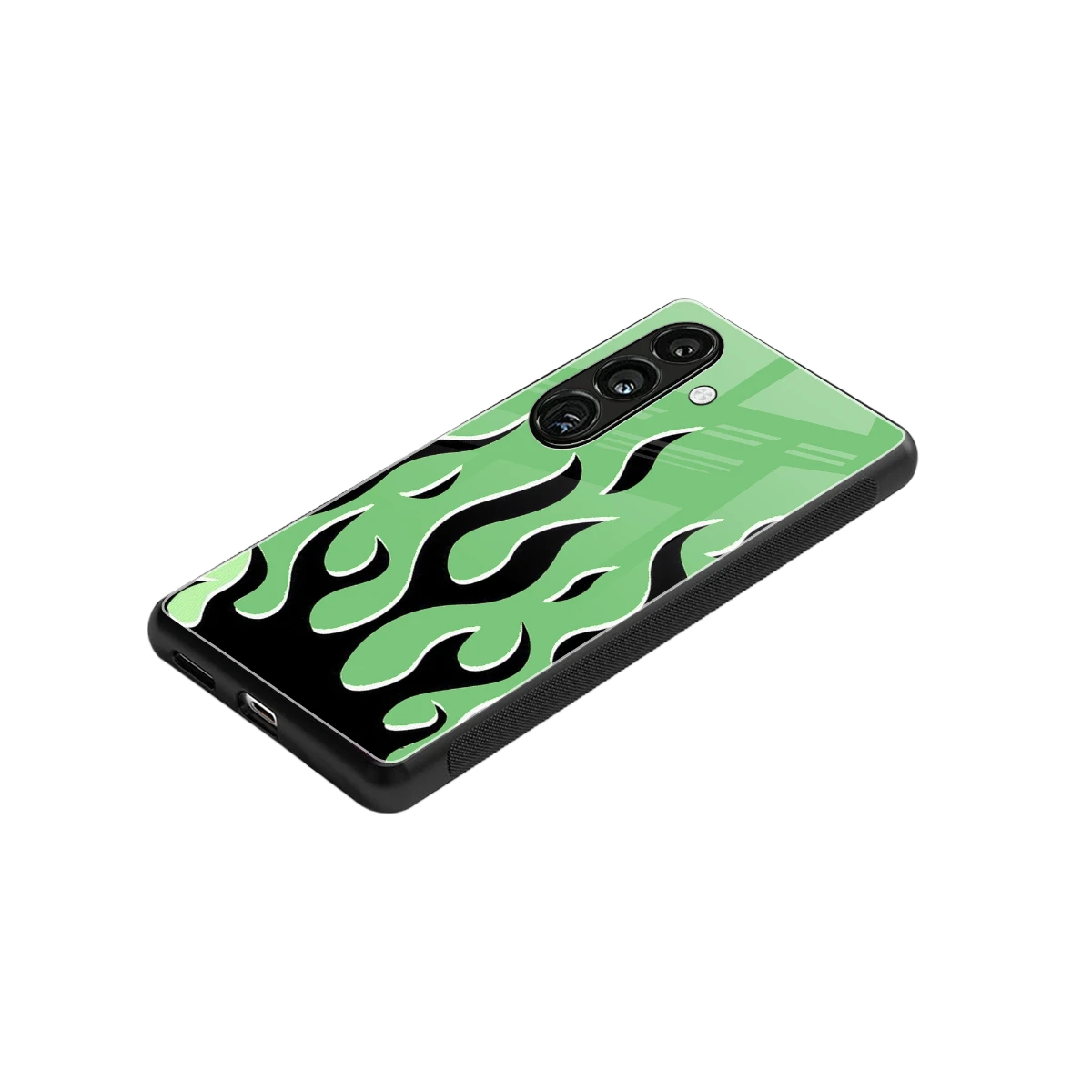 Y2K Retro Green Flames stylish phone case for samsung galaxy s24 plus | glossy glass and slim fit