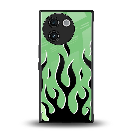Y2K Retro Green Flames back phone cover | glass case for vivo v30e