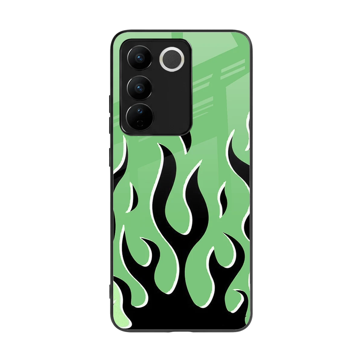Y2K Retro Green Flames back phone cover | glass case for vivo v27 5g