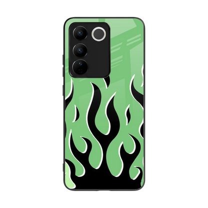 Y2K Retro Green Flames back phone cover | glass case for vivo v27 5g