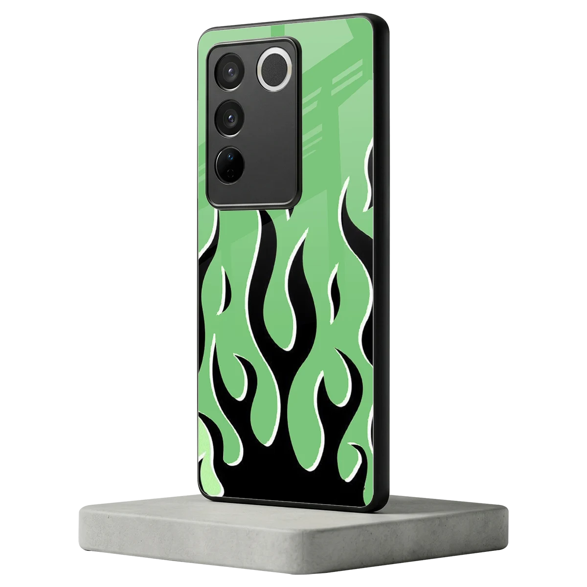 Y2K Retro Green Flames vivo v27 5g mobile cover | shockproof glass phone case