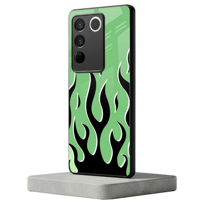 Y2K Retro Green Flames vivo v27 5g mobile cover | shockproof glass phone case
