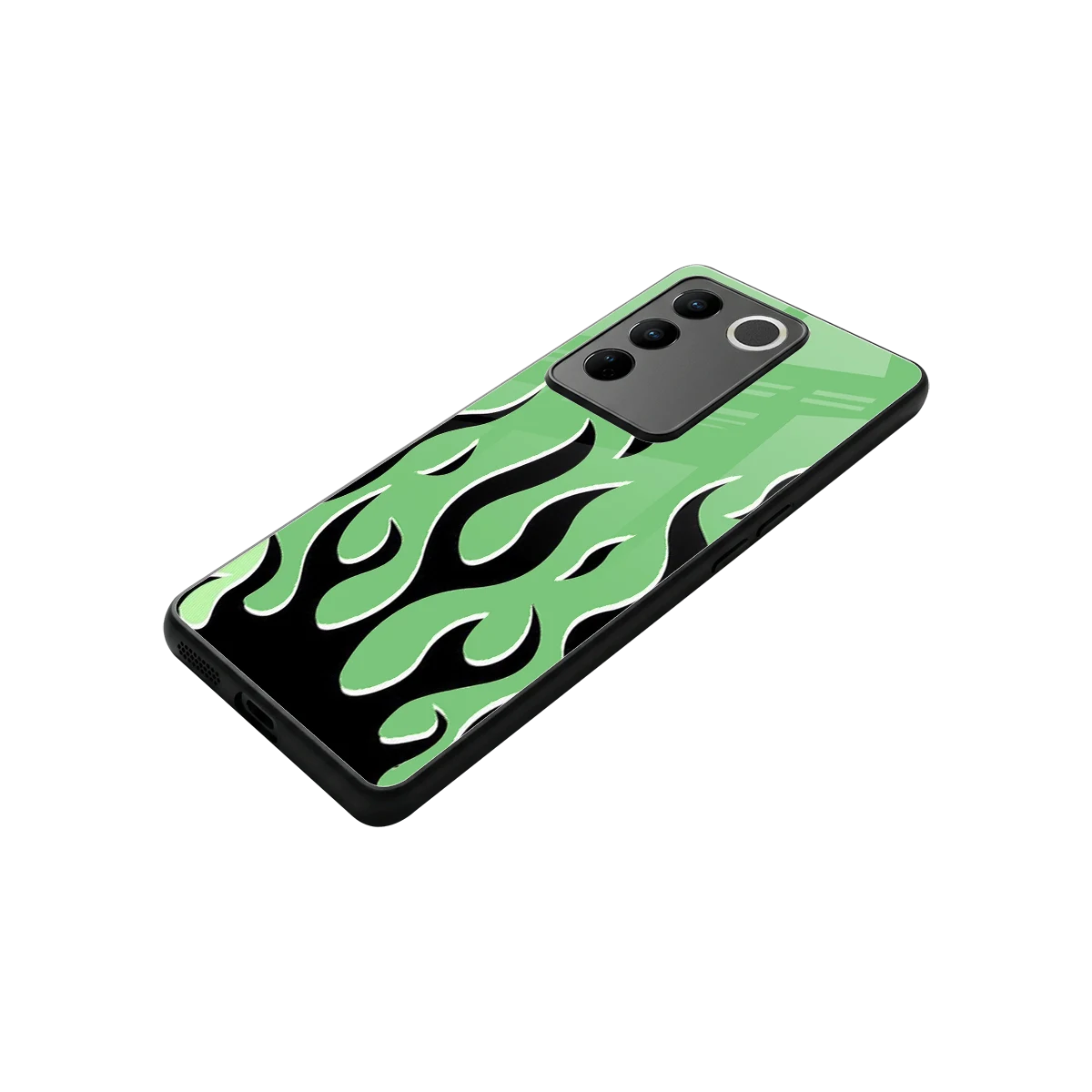 Y2K Retro Green Flames stylish phone case for vivo v27 5g | glossy glass and slim fit