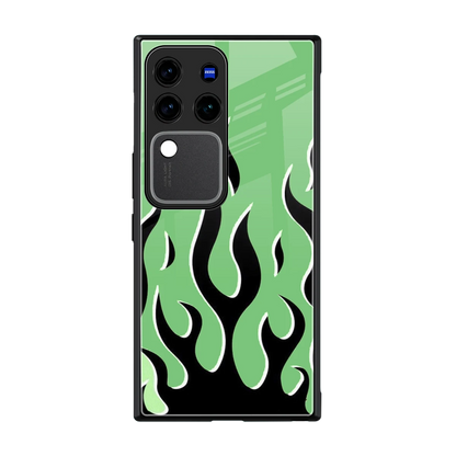 Y2K Retro Green Flames back phone cover | glass case forvivo v30 pro