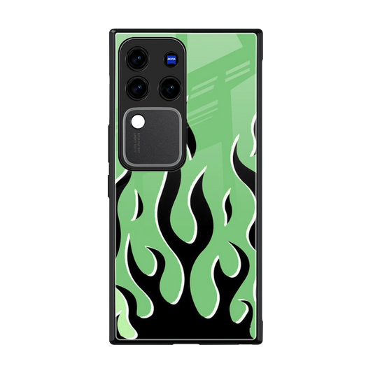 Y2K Retro Green Flames back phone cover | glass case forvivo v30 pro