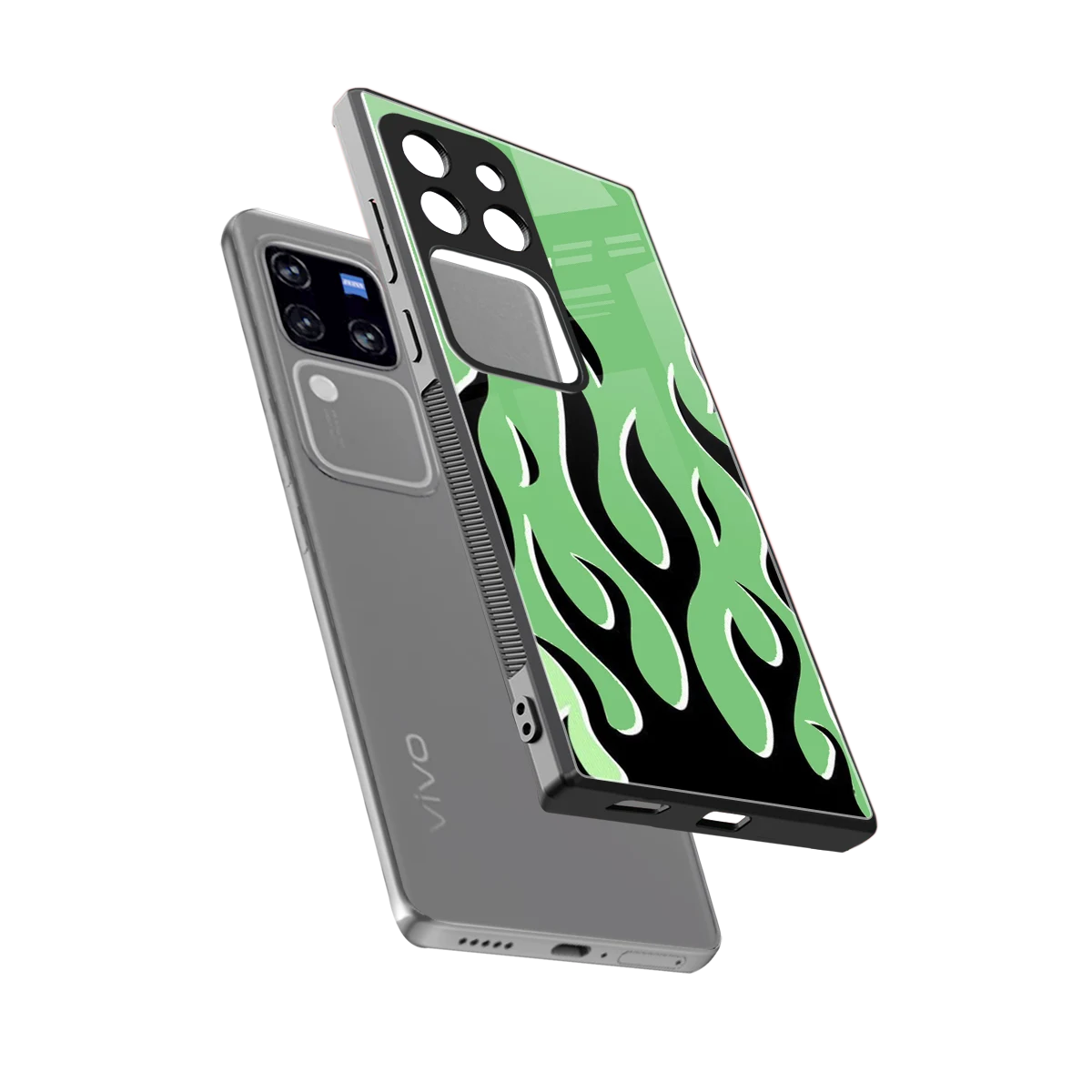 Y2K Retro Green Flames sleekvivo v30 pro cover with tempered glass back and TPU edges
