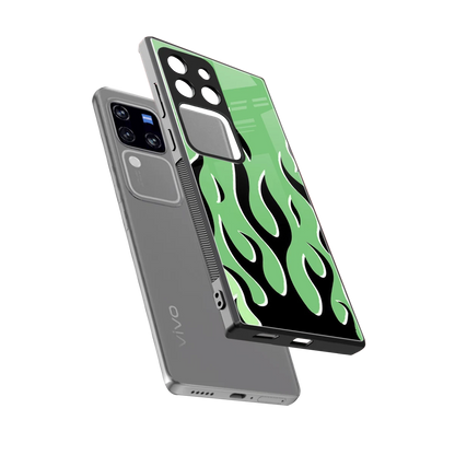 Y2K Retro Green Flames sleekvivo v30 pro cover with tempered glass back and TPU edges
