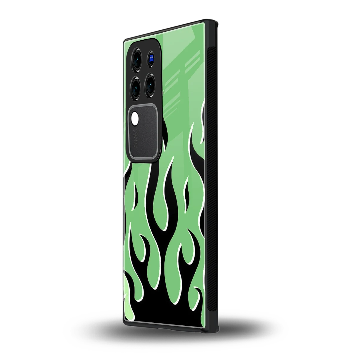 Y2K Retro Green Flamesvivo v30 pro mobile cover | shockproof glass phone case