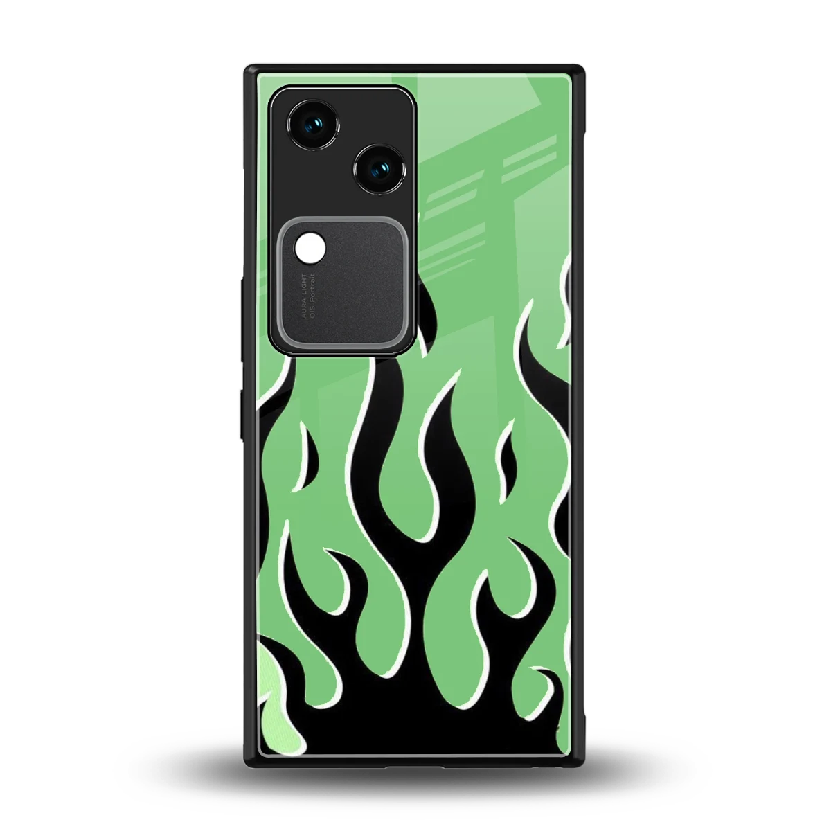 Y2K Retro Green Flames back phone cover | glass case for vivo v30