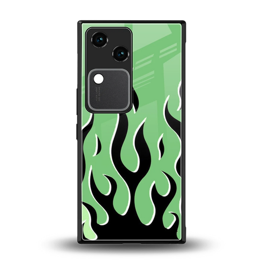 Y2K Retro Green Flames back phone cover | glass case for vivo v30