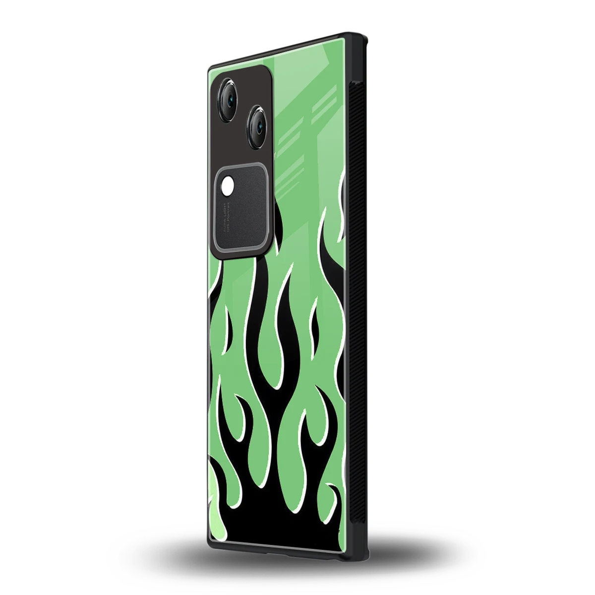 Y2K Retro Green Flames vivo v30 mobile cover | shockproof glass phone case