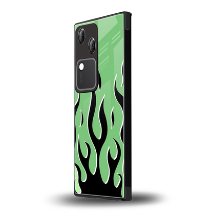 Y2K Retro Green Flames vivo v30 mobile cover | shockproof glass phone case