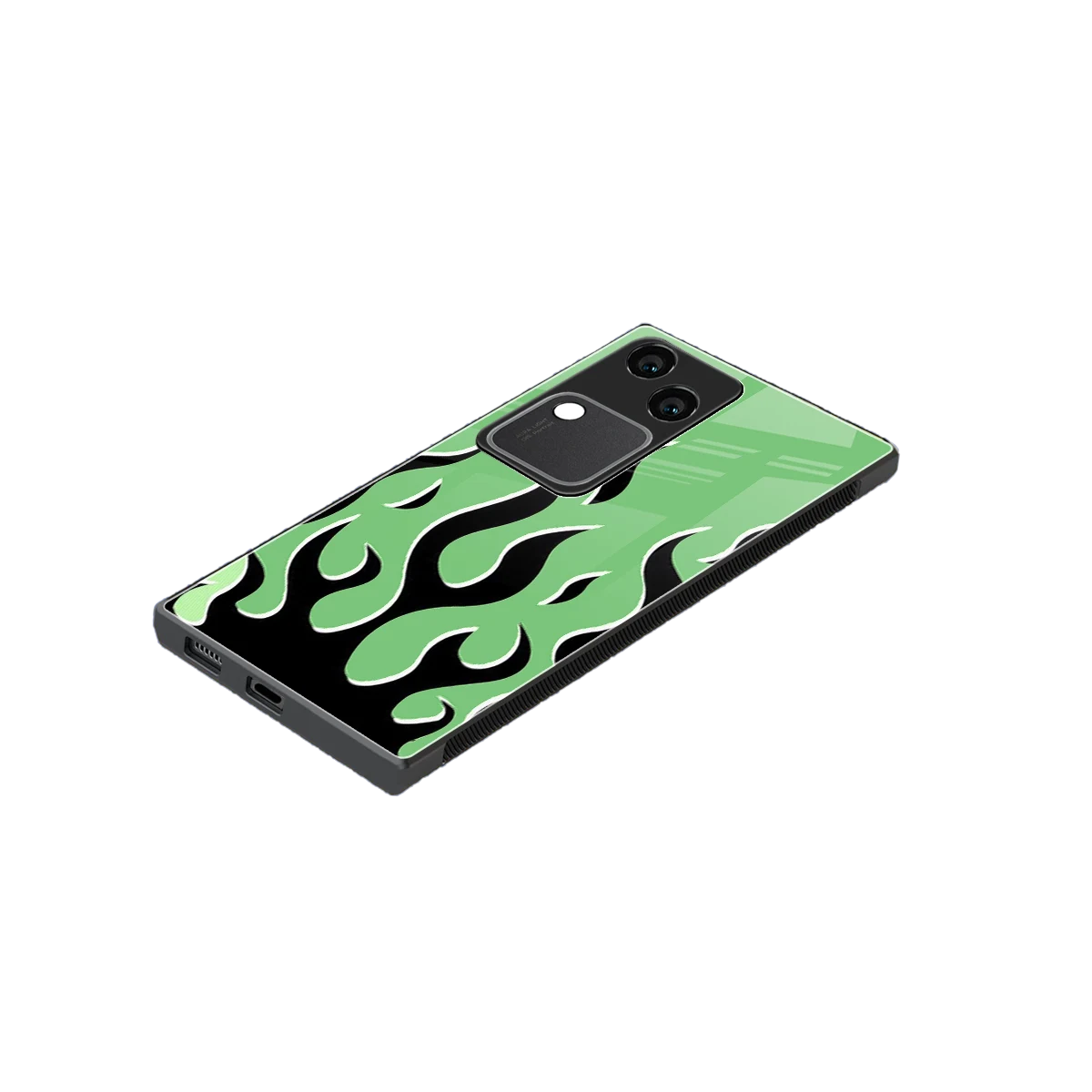 Y2K Retro Green Flames stylish phone case for vivo v30 | glossy glass and slim fit
