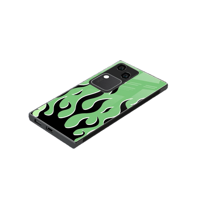 Y2K Retro Green Flames stylish phone case for vivo v30 | glossy glass and slim fit