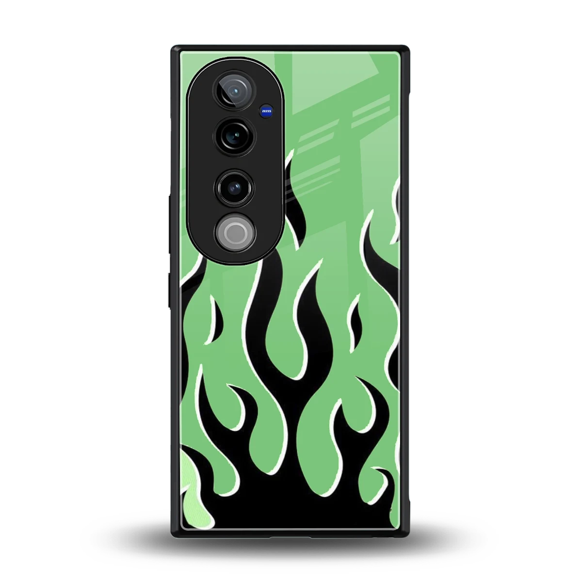 Y2K Retro Green Flames back phone cover | glass case for vivo v40 pro