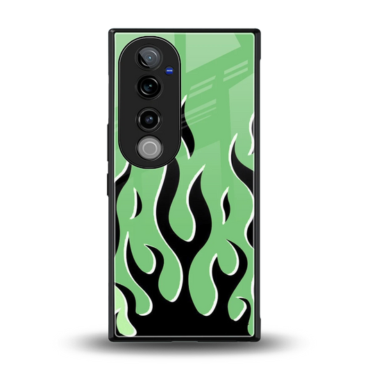Y2K Retro Green Flames back phone cover | glass case for vivo v40 pro