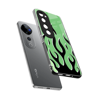 Y2K Retro Green Flames sleek vivo v40 pro cover with tempered glass back and TPU edges