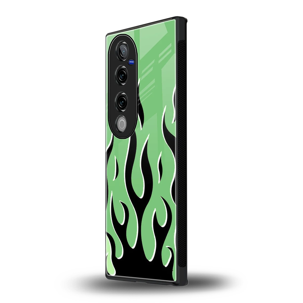 Y2K Retro Green Flames vivo v40 pro mobile cover | shockproof glass phone case