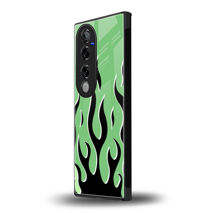 Y2K Retro Green Flames vivo v40 pro mobile cover | shockproof glass phone case