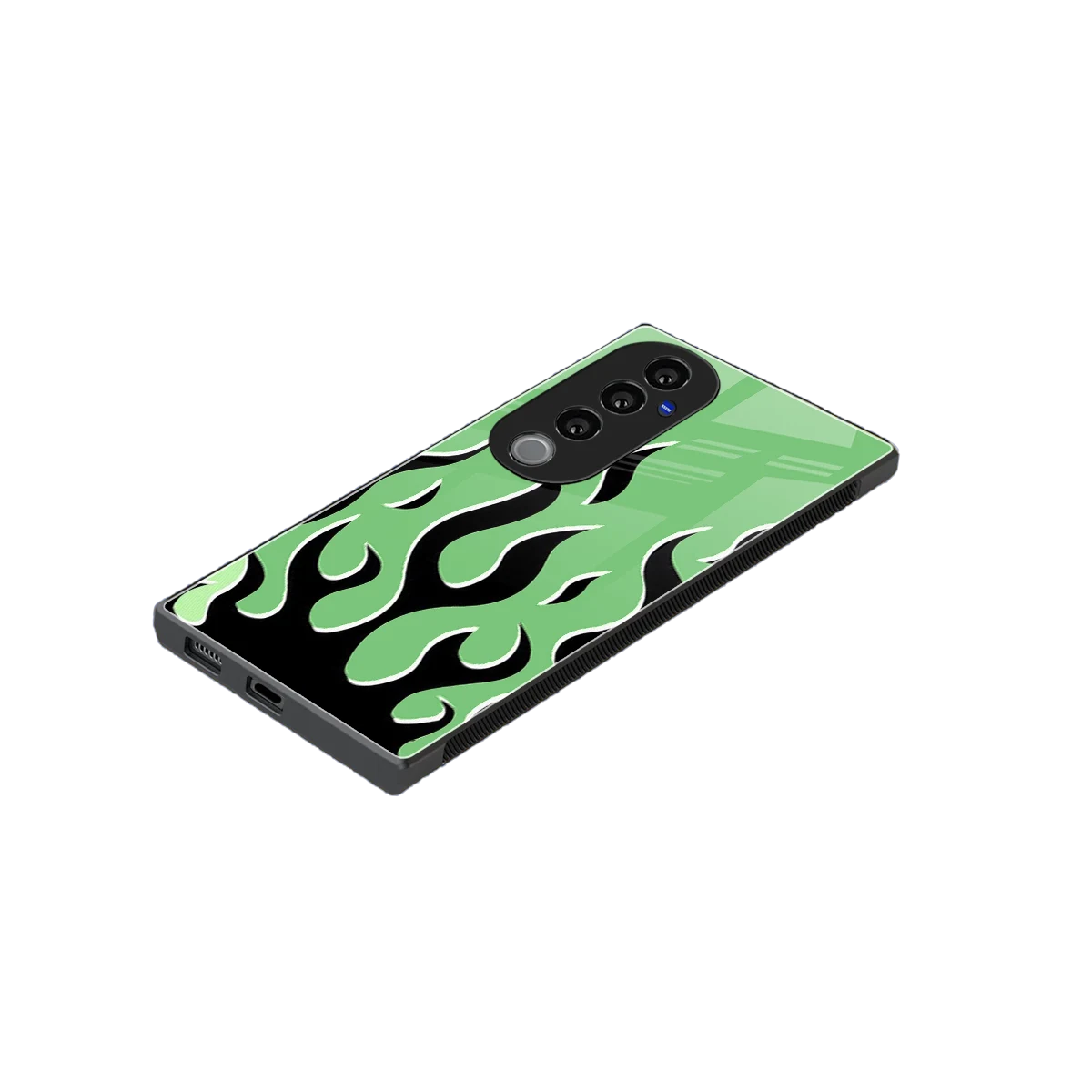 Y2K Retro Green Flames stylish phone case for vivo v40 pro | glossy glass and slim fit