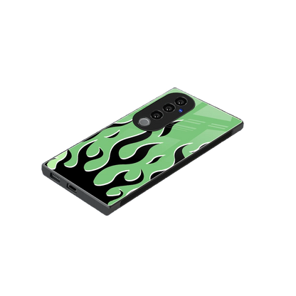 Y2K Retro Green Flames stylish phone case for vivo v40 pro | glossy glass and slim fit