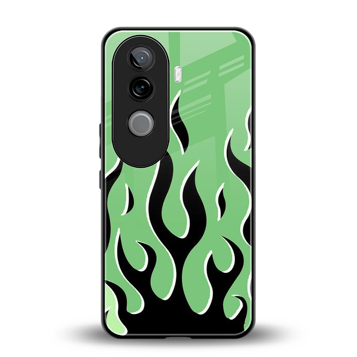 Y2K Retro Green Flames back phone cover | glass case for vivo v40e