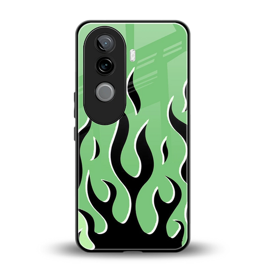 Y2K Retro Green Flames back phone cover | glass case for vivo v40e