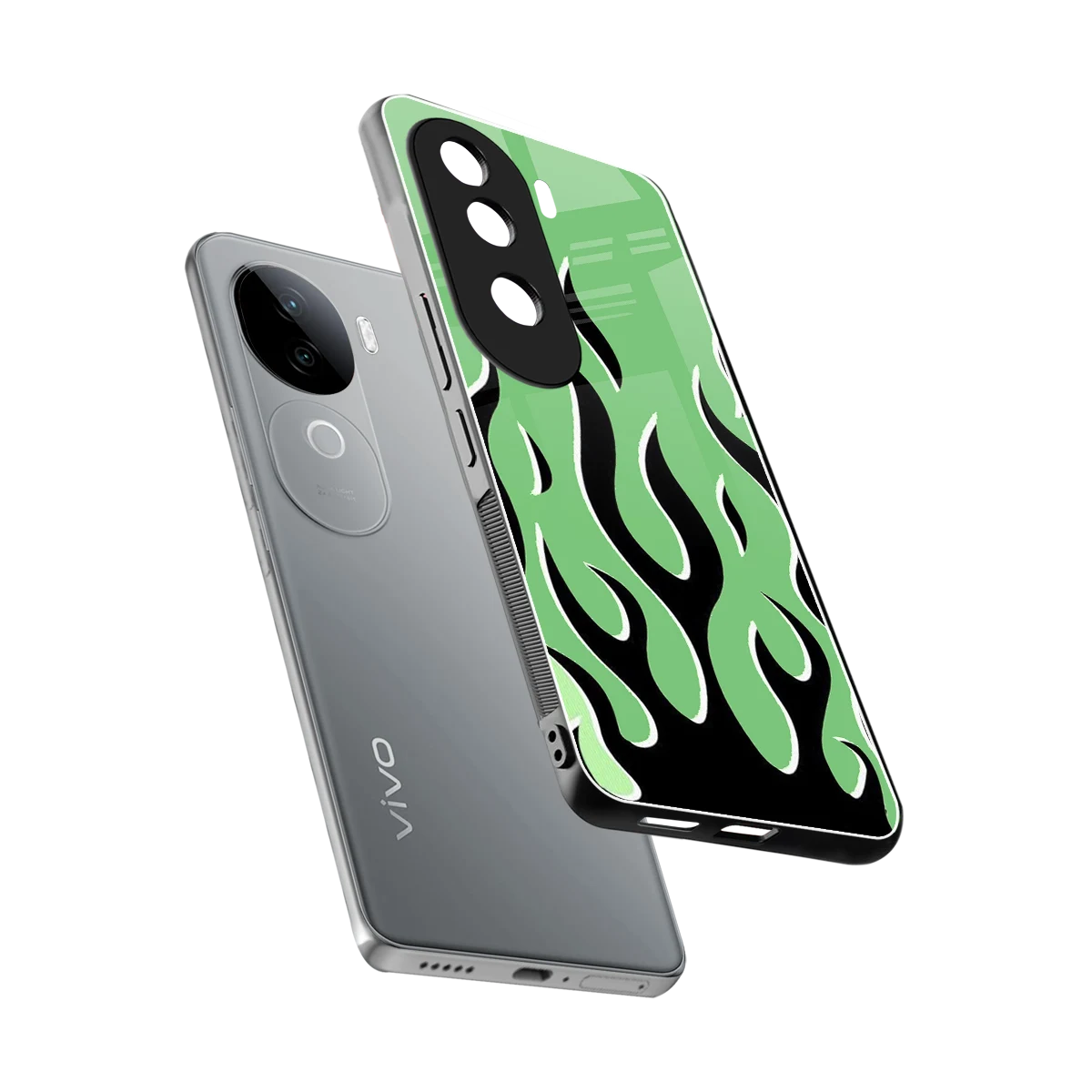 Y2K Retro Green Flames sleek vivo v40e cover with tempered glass back and TPU edges
