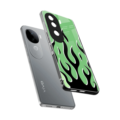 Y2K Retro Green Flames sleek vivo v40e cover with tempered glass back and TPU edges