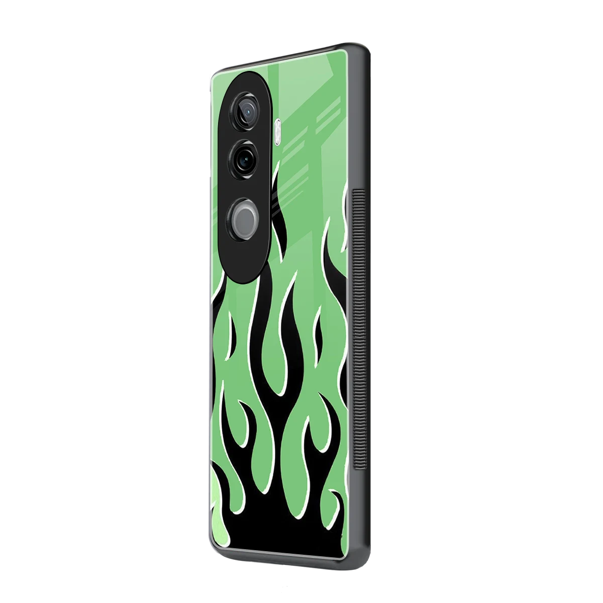 Y2K Retro Green Flames vivo v40e mobile cover | shockproof glass phone case