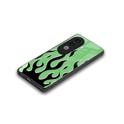 Y2K Retro Green Flames stylish phone case for vivo v40e | glossy glass and slim fit