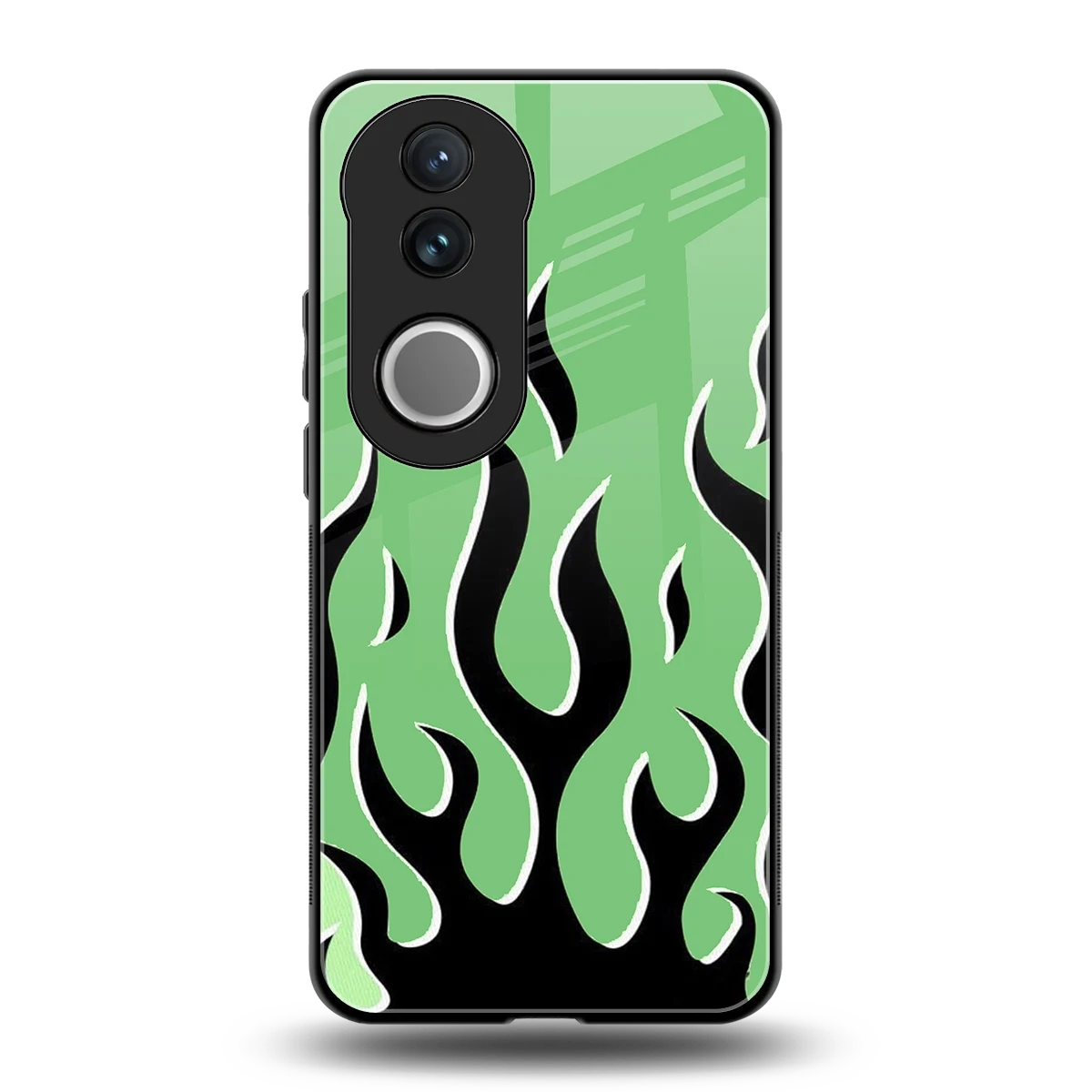 Y2K Retro Green Flames back phone cover | glass case for vivo v50