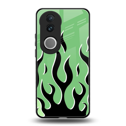 Y2K Retro Green Flames back phone cover | glass case for vivo v50