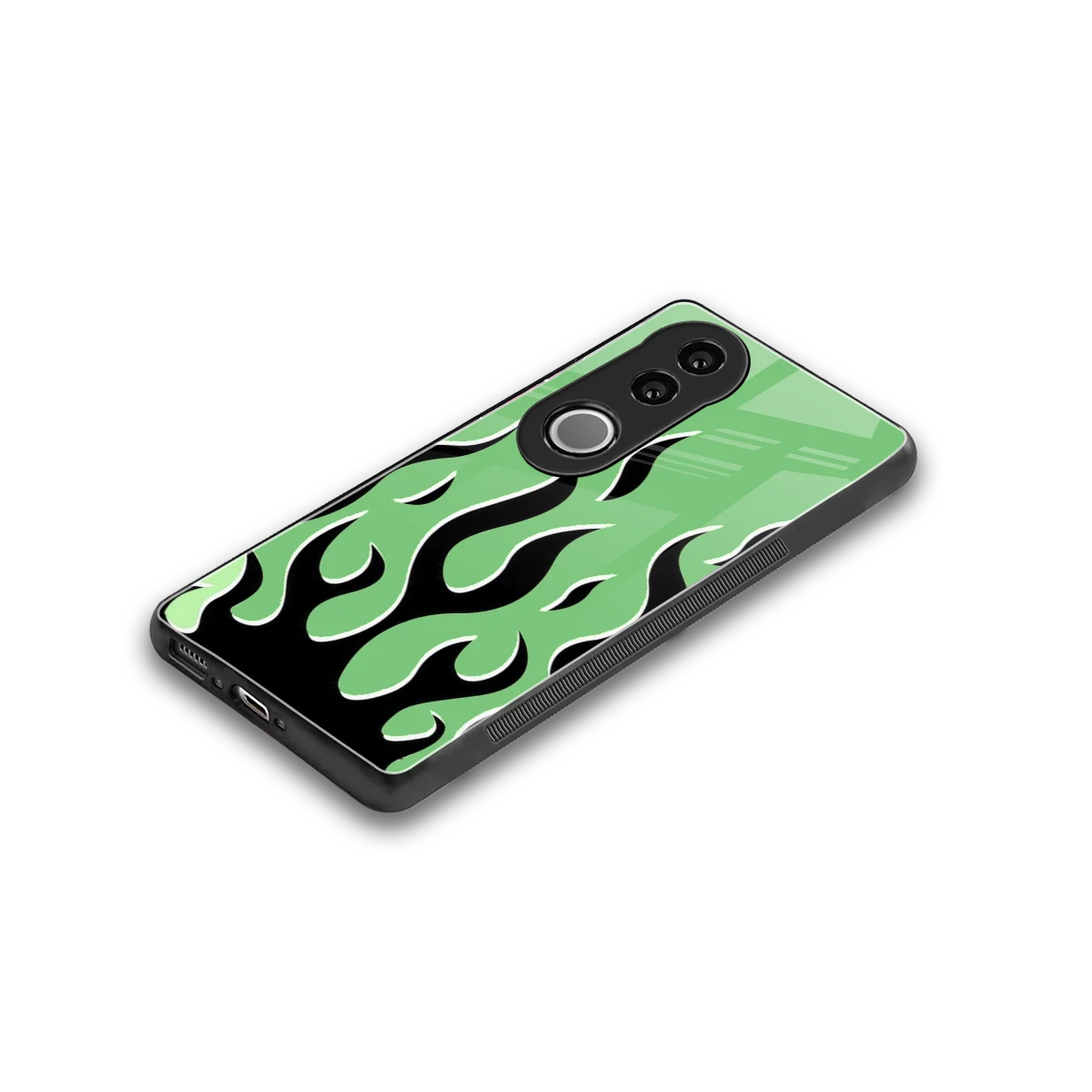Y2K Retro Green Flames stylish phone case for vivo v50 | glossy glass and slim fit