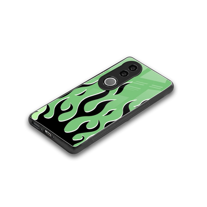 Y2K Retro Green Flames stylish phone case for vivo v50 | glossy glass and slim fit