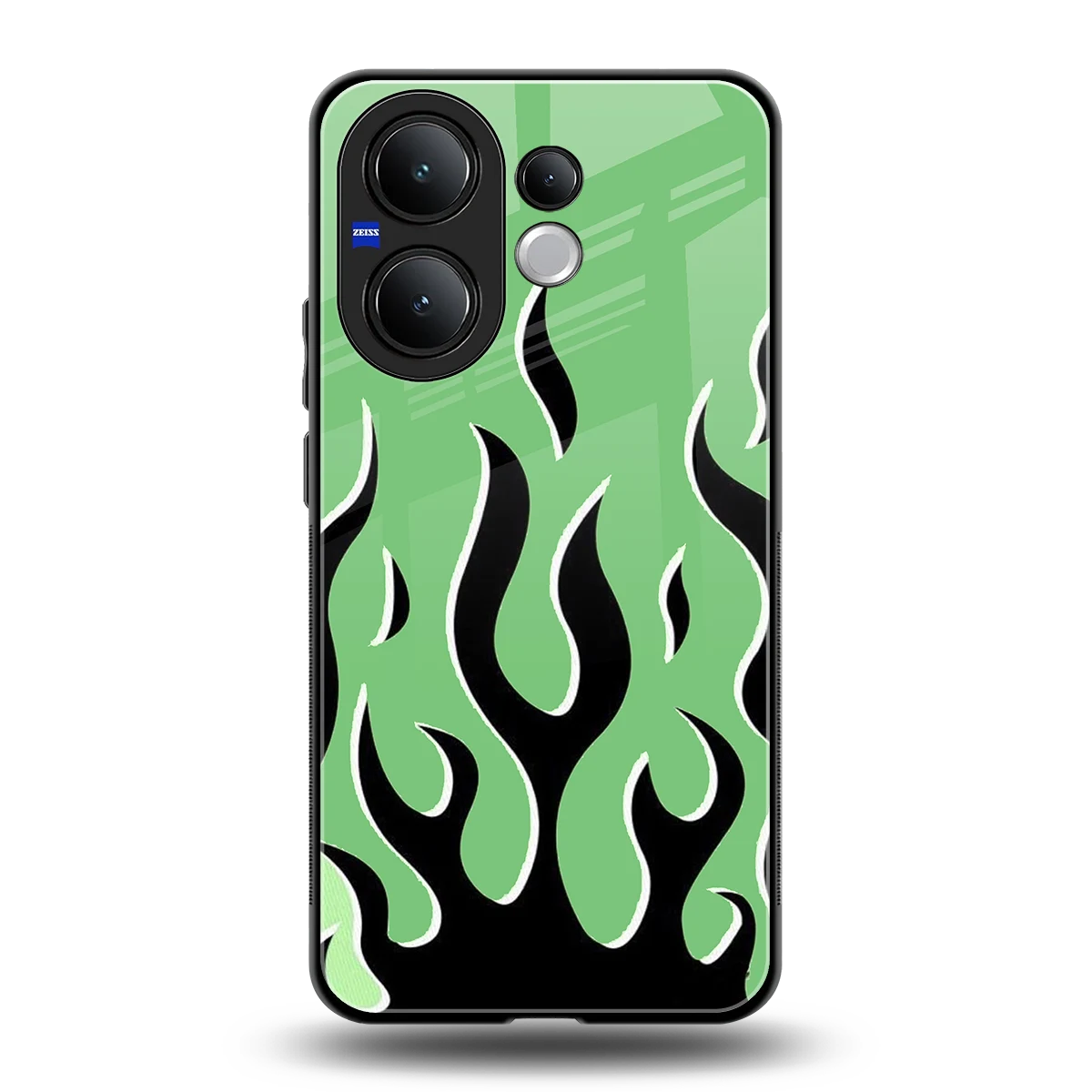 Y2K Retro Green Flames back phone cover | glass case for vivo v60