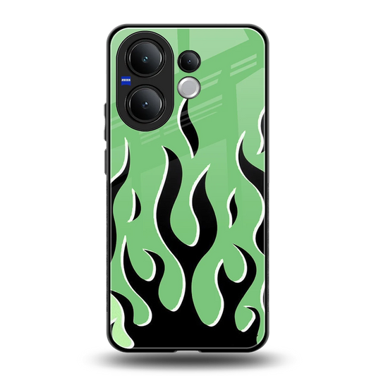 Y2K Retro Green Flames back phone cover | glass case for vivo v60
