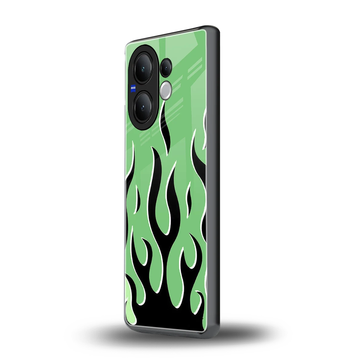 Y2K Retro Green Flames vivo v60 mobile cover | shockproof glass phone case