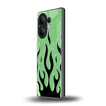 Y2K Retro Green Flames vivo v60 mobile cover | shockproof glass phone case